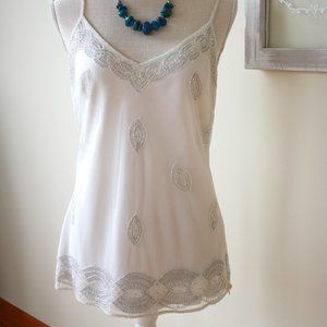 Adriana Papell White and Silver Beaded Top